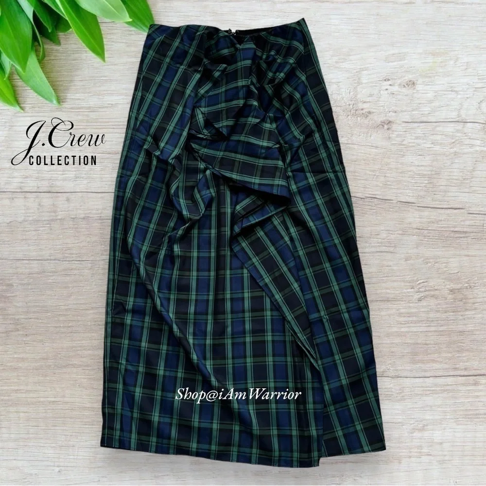 J.Crew NWT evergreen tartan ruffle midi/maxi skirt *shop@iamwarrior